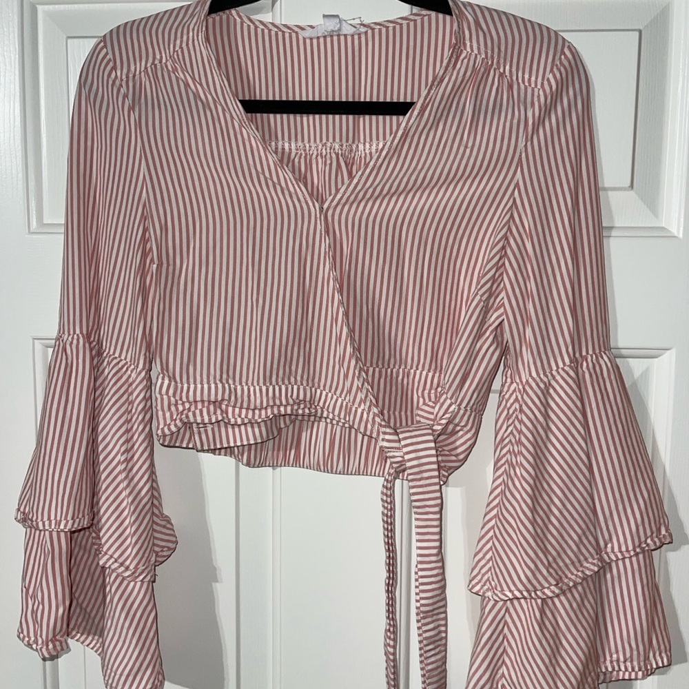Jack by BB Dakota Pink Striped Wrap Blouse